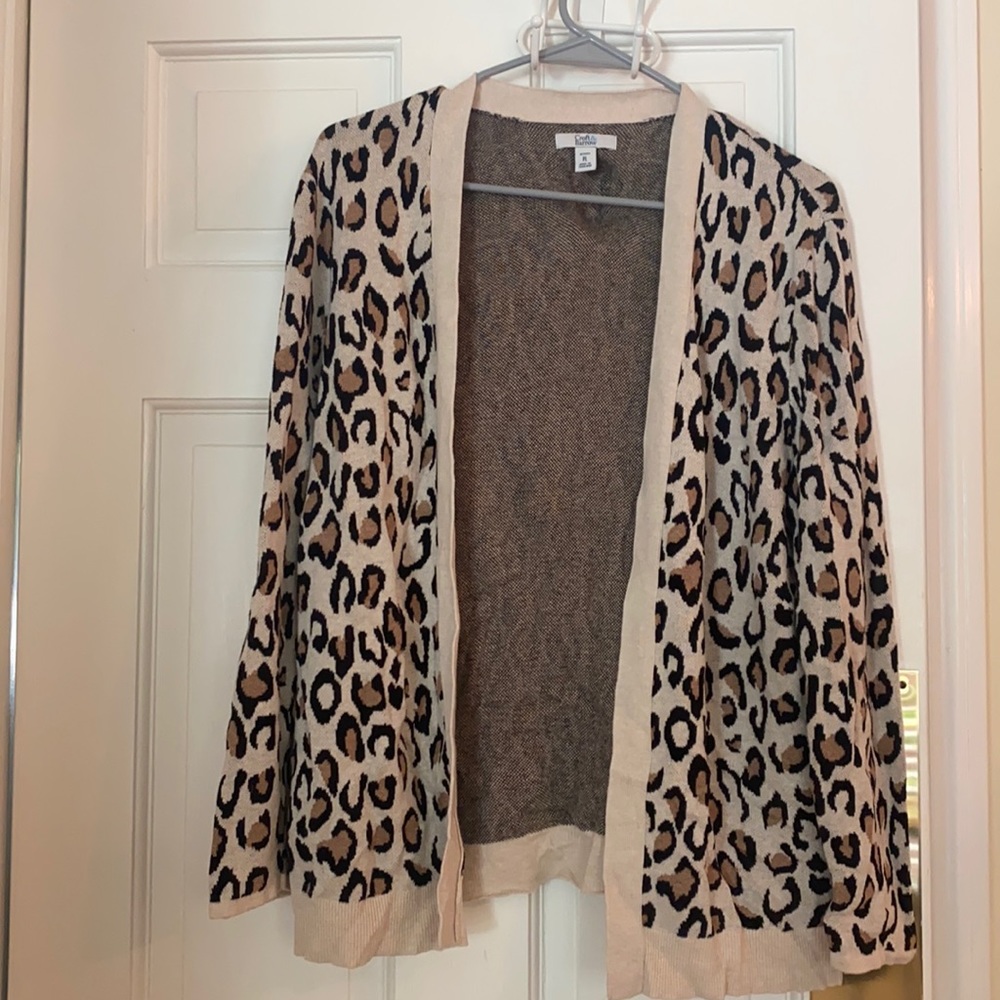 cheetah print cardigan sweater size large petite
